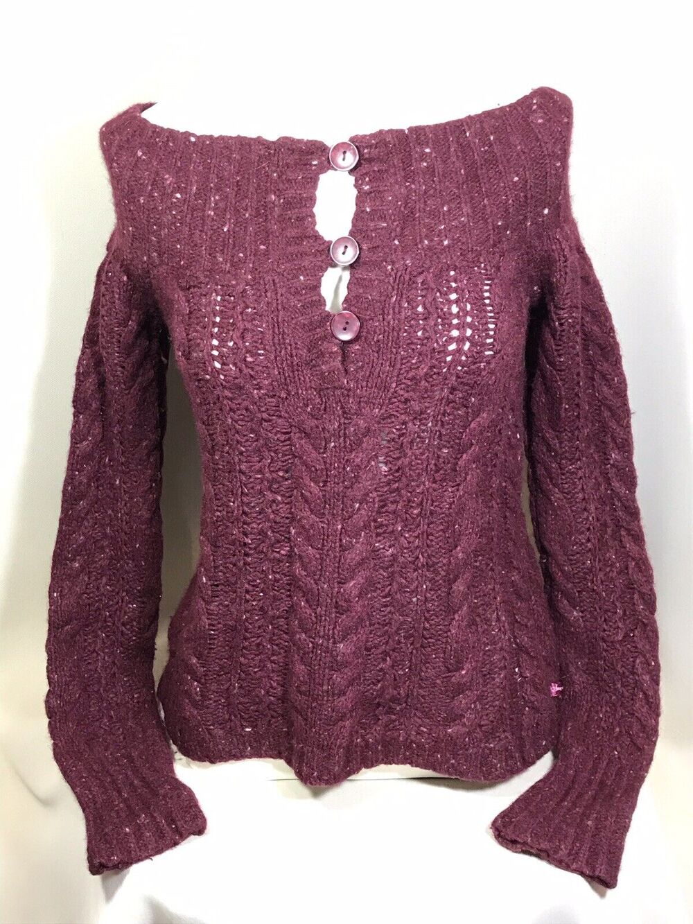 American Eagle Women's Size M Maroon Cable knit Sweater Scoop Cowl Neck Boyfrien